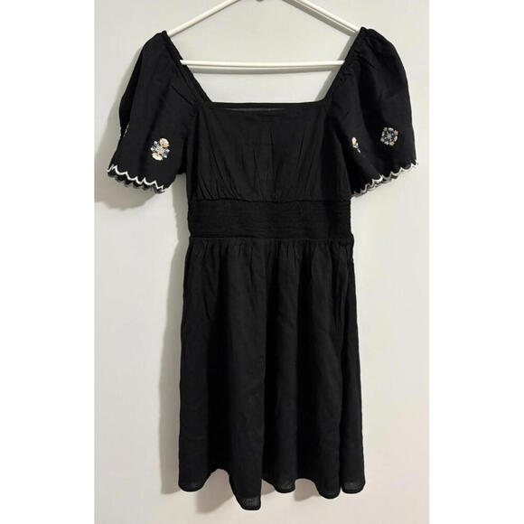 Old Navy Dresses & Skirts - NWT Old Navy Smocked Flutter Short Sleeve Black Dress Embroidered Flowers XS